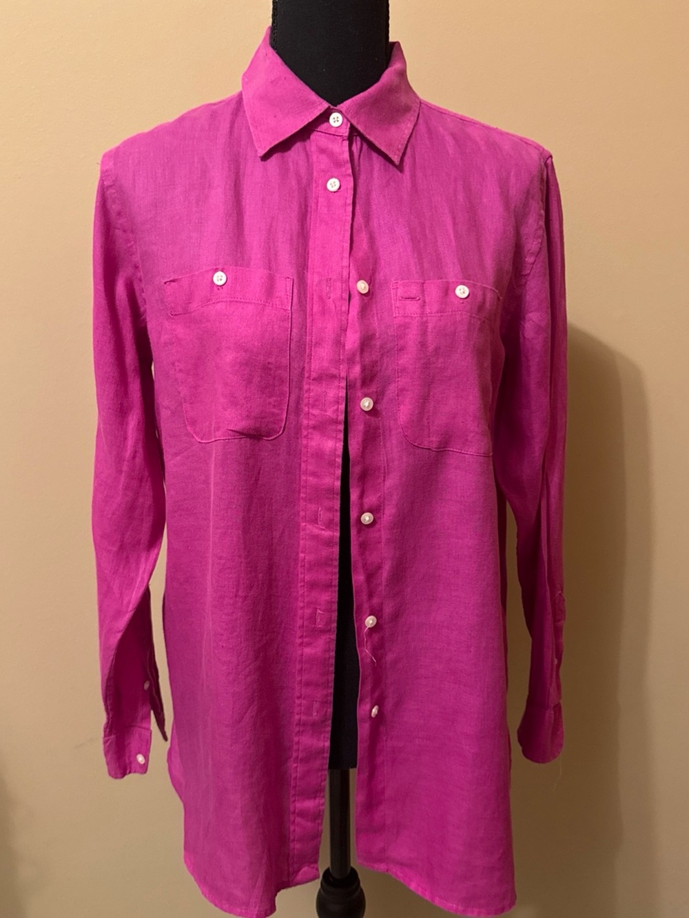 Lauren Ralph Lauren Linen Fuchsia Button-Down Long Sleeve Shirt